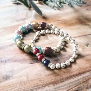 Beautiful Bracelets Beaded Silvers Wine Baby Blue Dark Blue Baby Green Pre-Loved